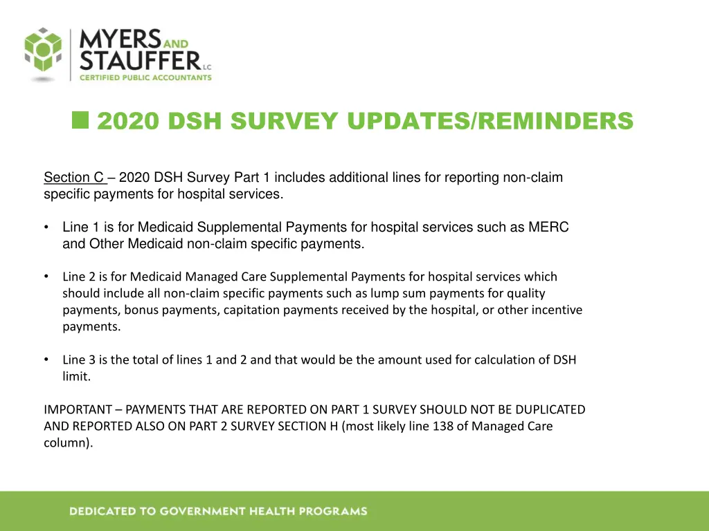 2020 dsh survey updates reminders