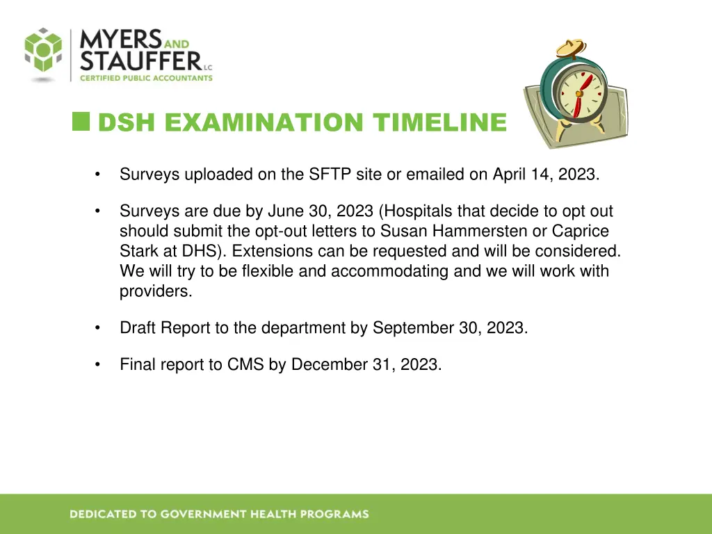 dsh examination timeline