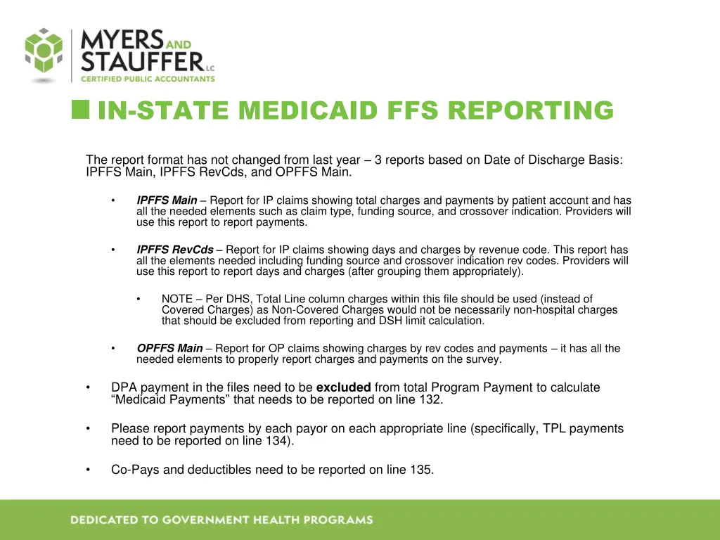 in state medicaid ffs reporting