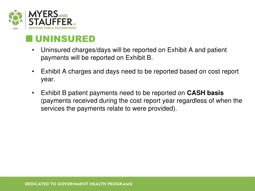 uninsured uninsured charges days will be reported