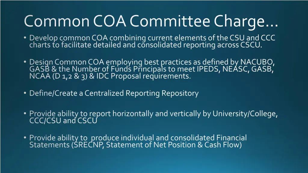 common coa committee charge develop common