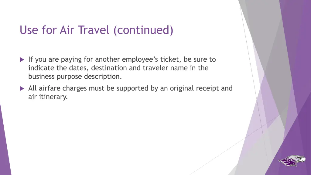 use for air travel continued