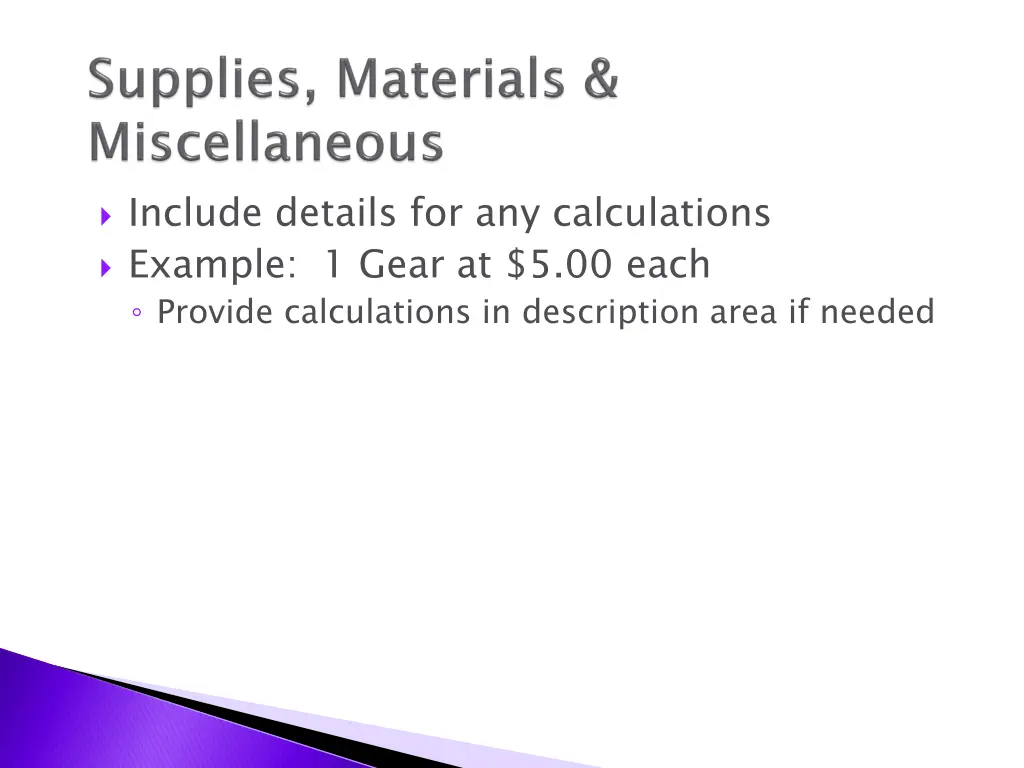 include details for any calculations example
