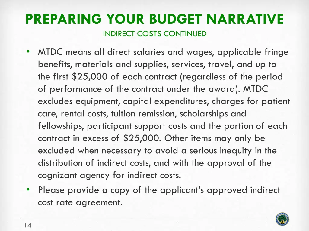preparing your budget narrative indirect costs 1