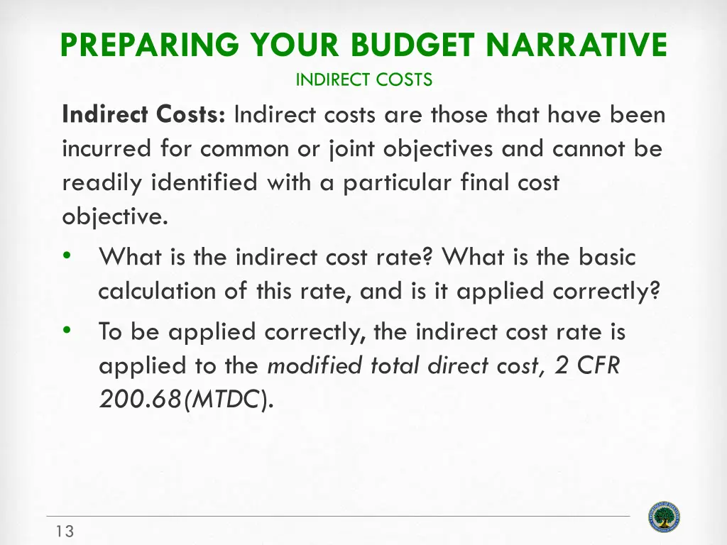 preparing your budget narrative indirect costs