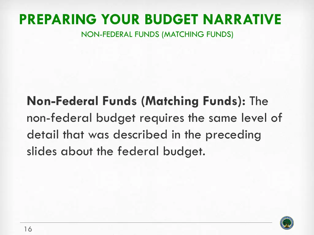 preparing your budget narrative non federal funds
