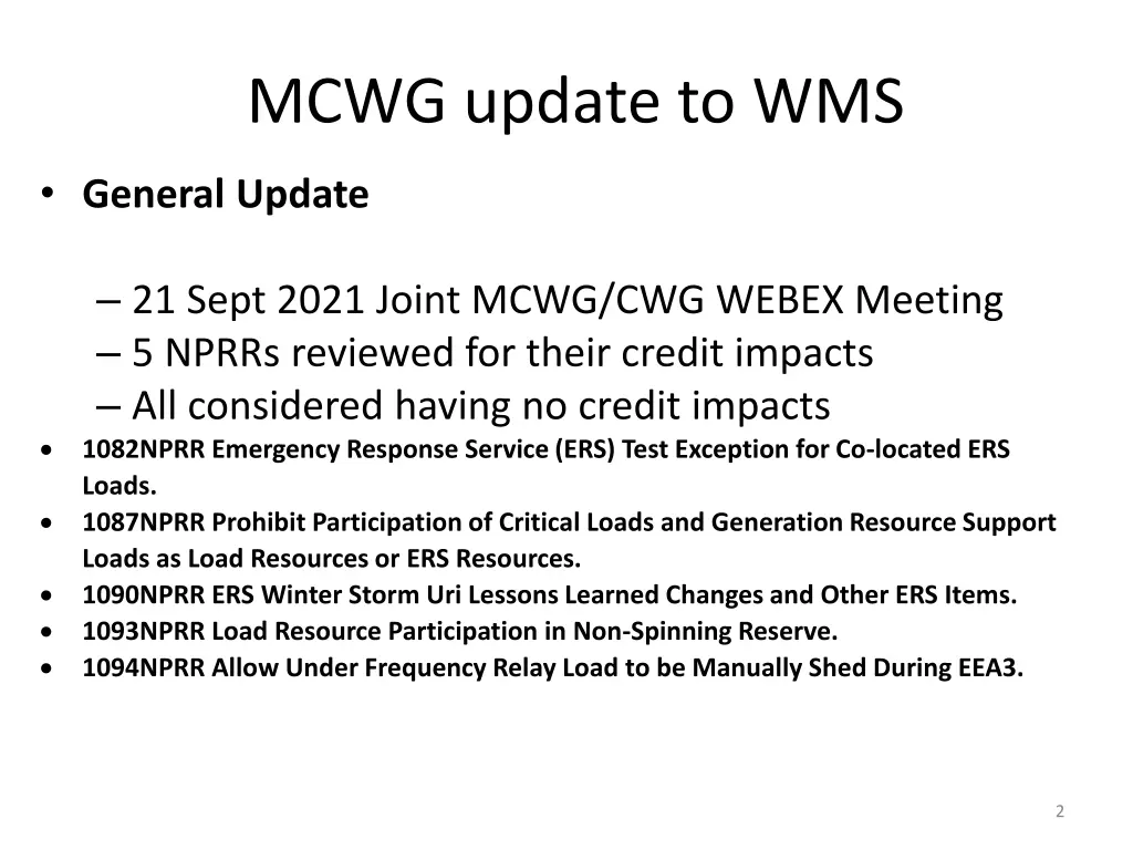 mcwg update to wms