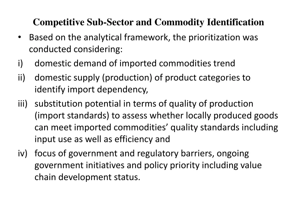 competitive sub sector and commodity