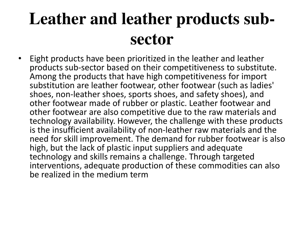 leather and leather products sub sector