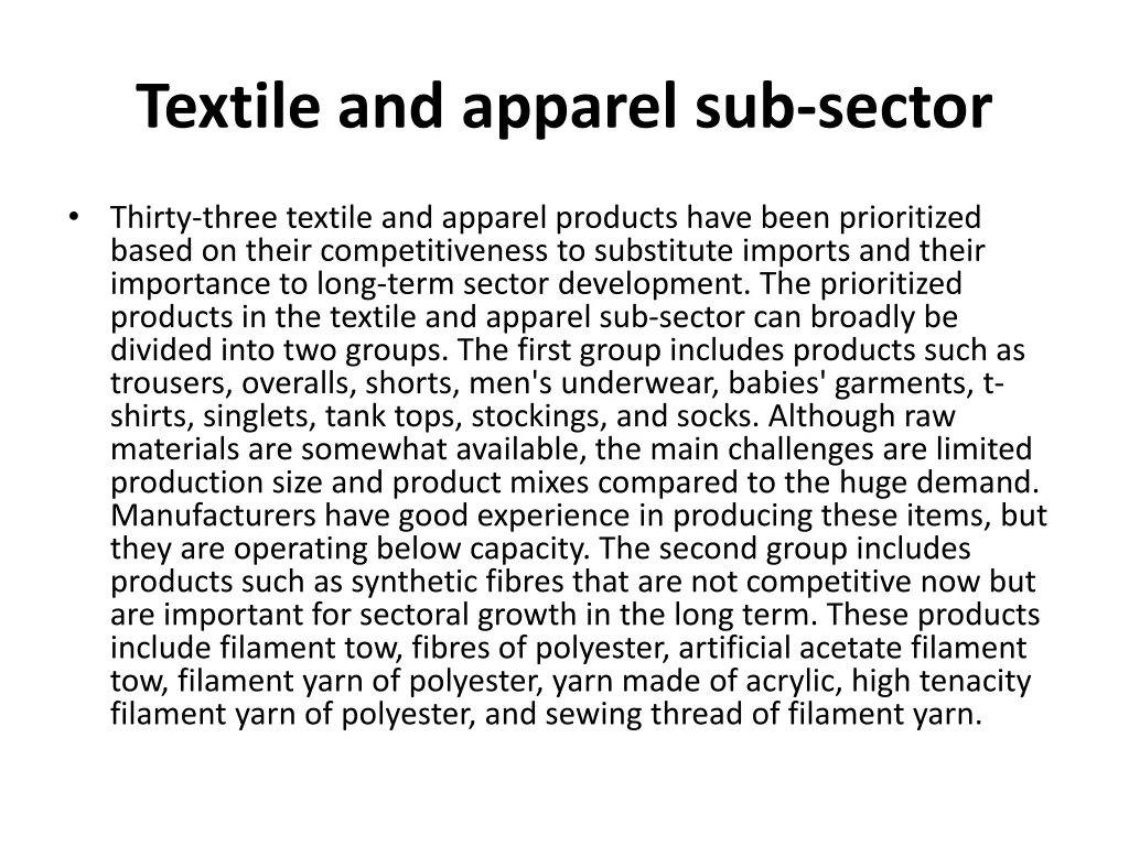 textile and apparel sub sector