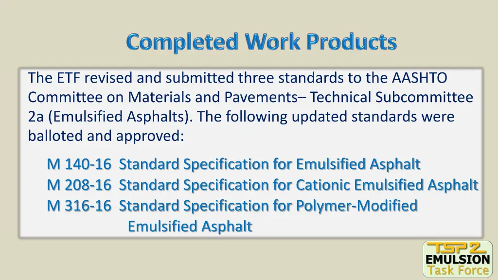 the etf revised and submitted three standards
