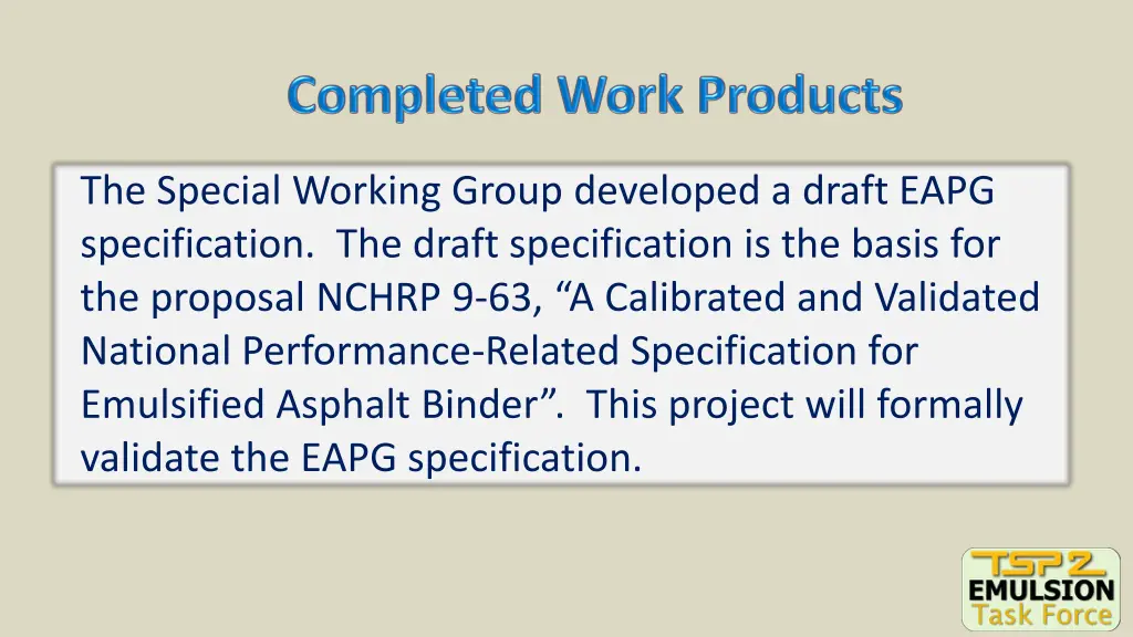 the special working group developed a draft eapg