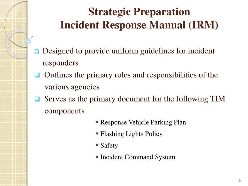 strategic preparation incident response manual irm