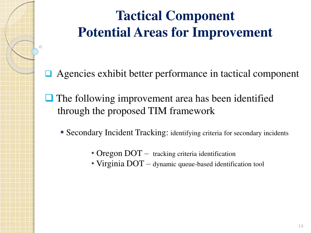 tactical component potential areas for improvement