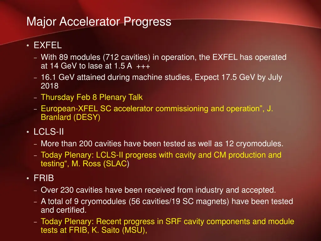 major accelerator progress