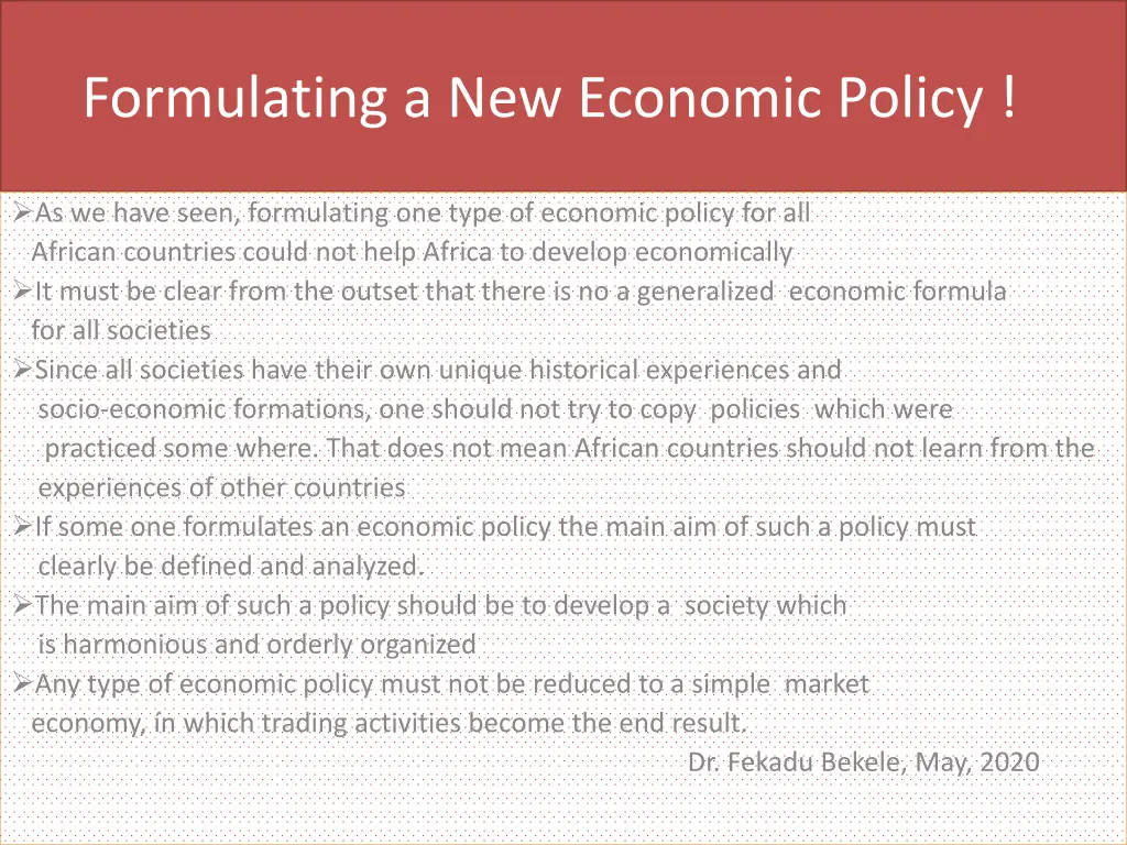formulating a new economic policy