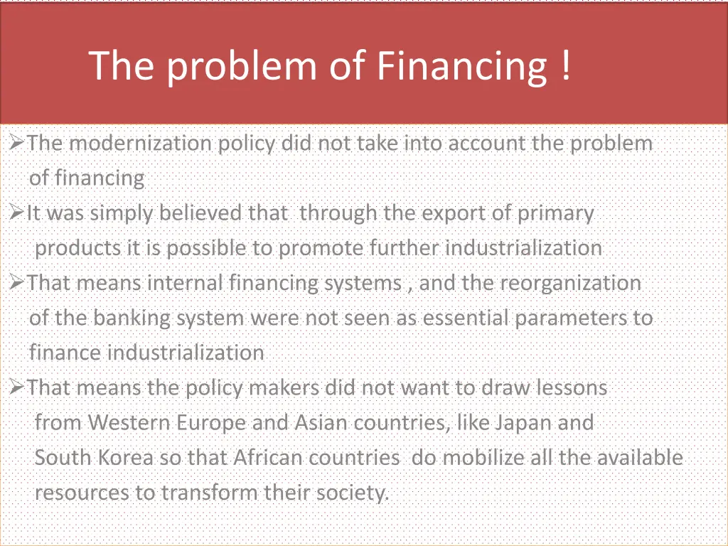 the problem of financing