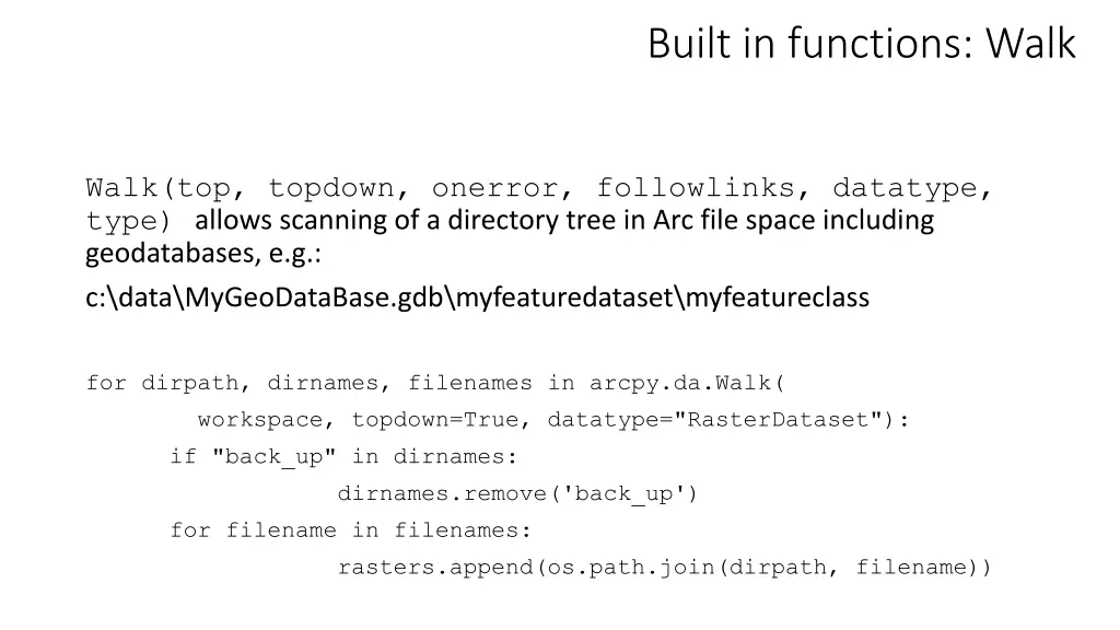 built in functions walk