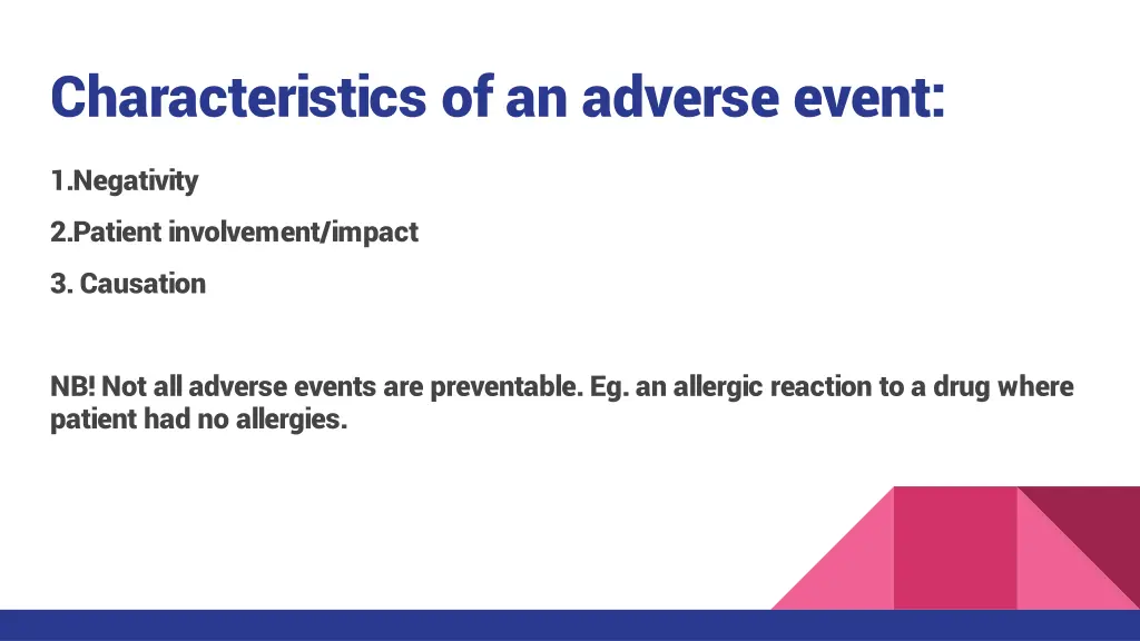characteristics of an adverse event
