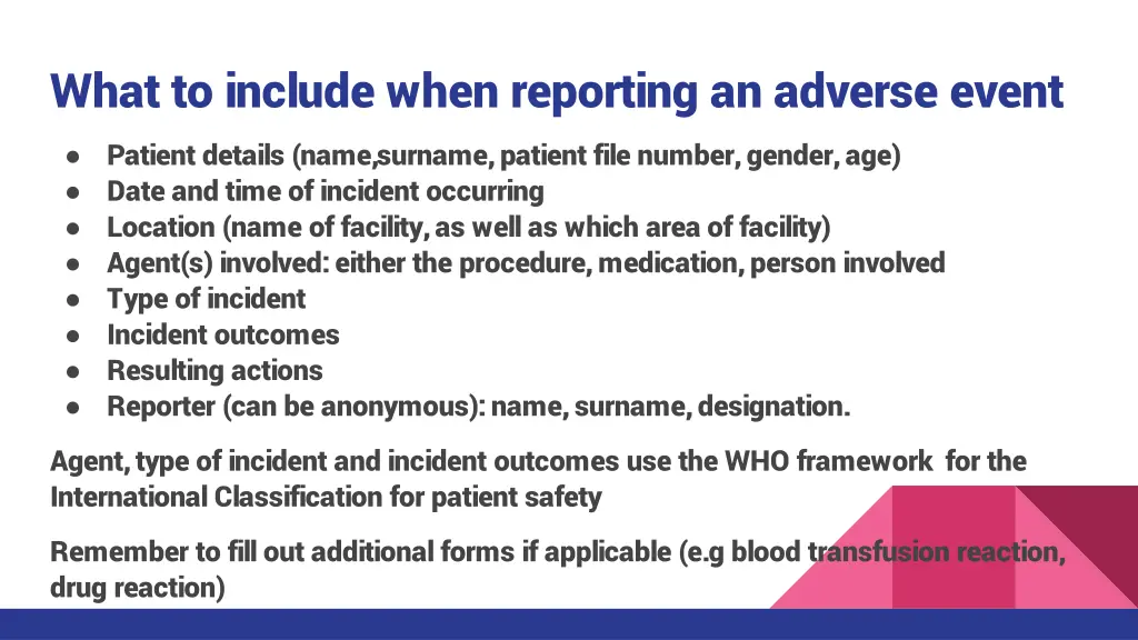 what to include when reporting an adverse event
