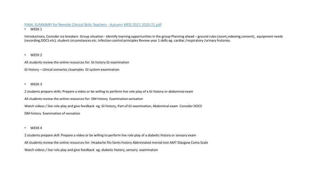 final summary for remote clinical skills teachers