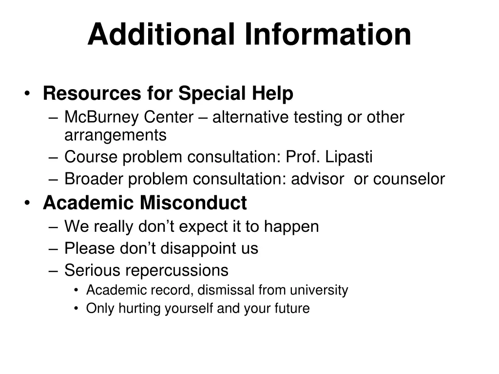 additional information