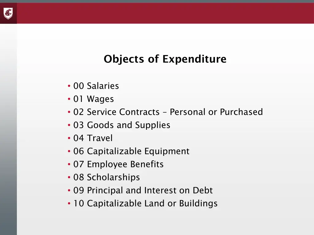 objects of expenditure