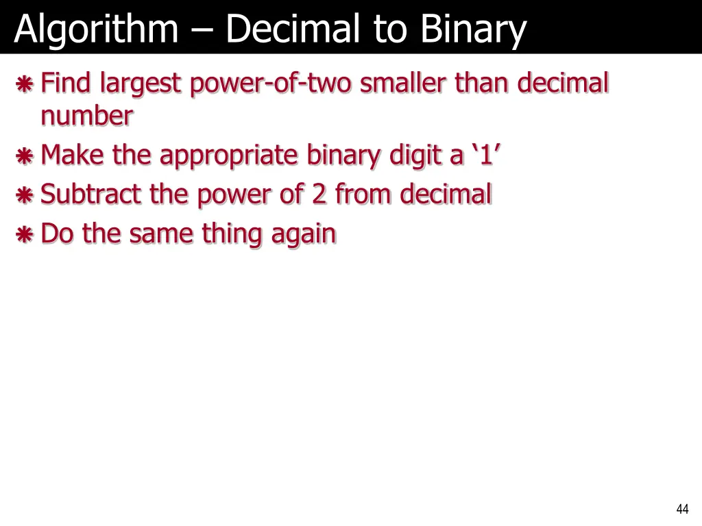 algorithm decimal to binary