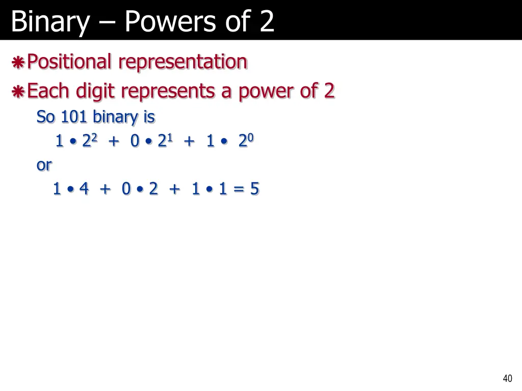 binary powers of 2