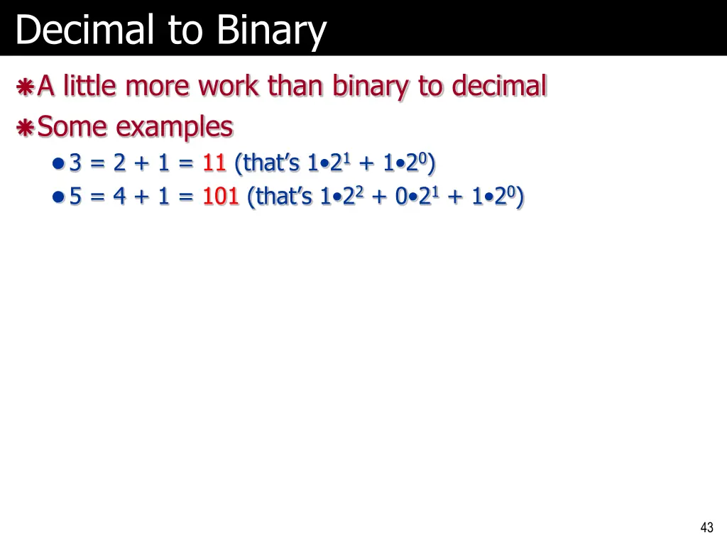 decimal to binary