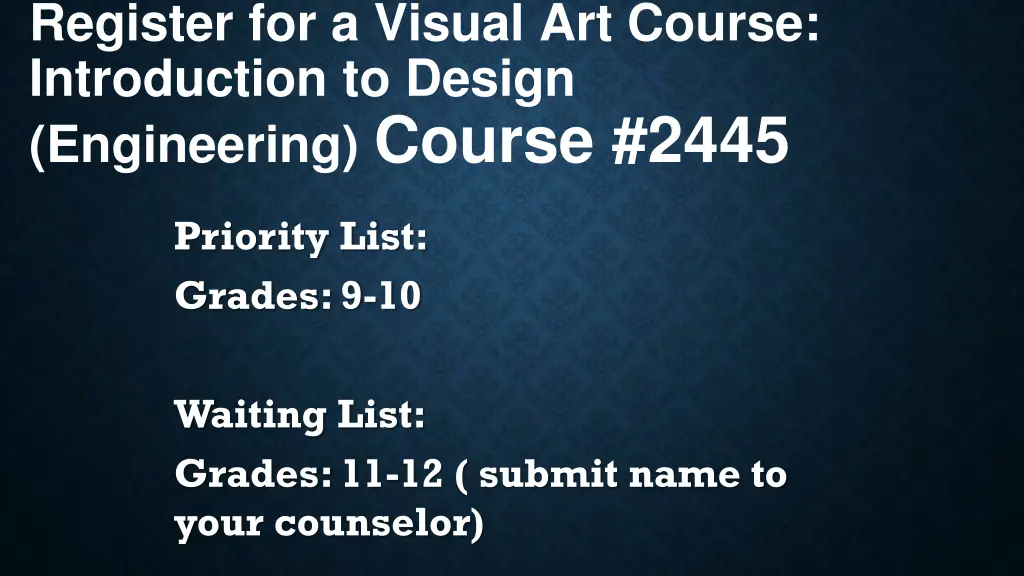 register for a visual art course introduction