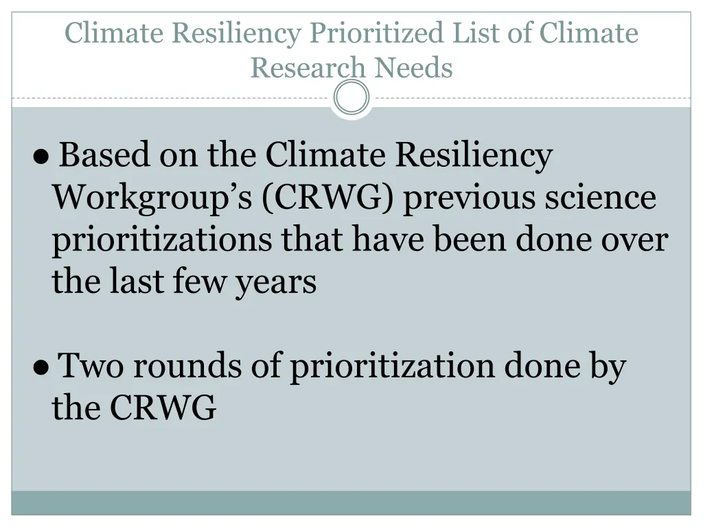 climate resiliency prioritized list of climate