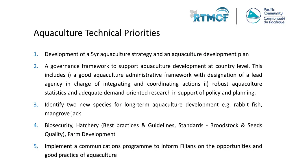 aquaculture technical priorities