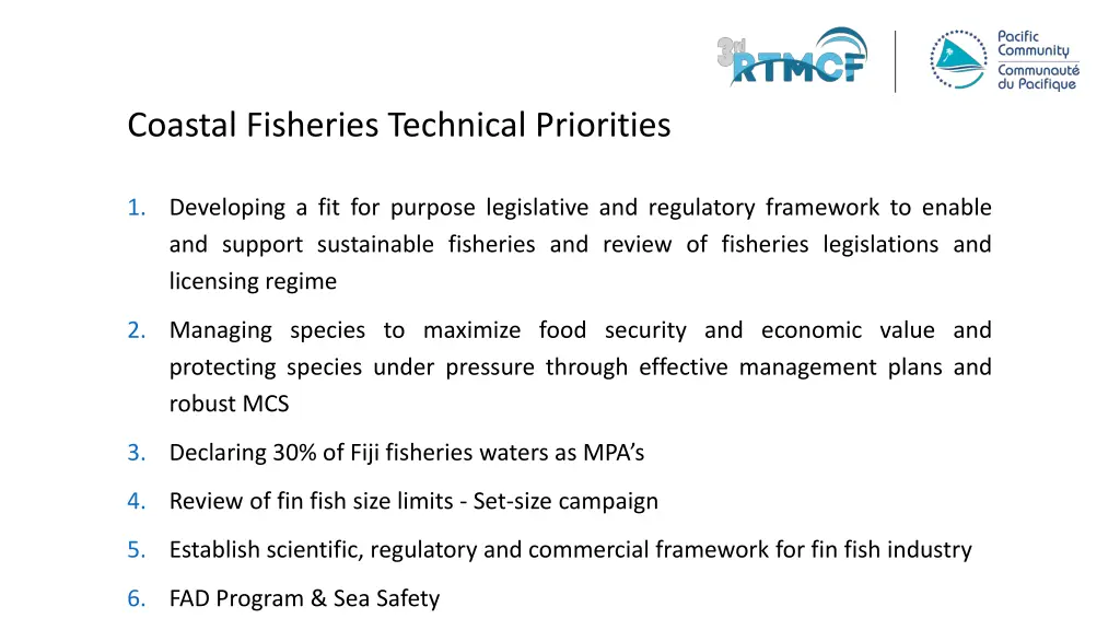 coastal fisheries technical priorities
