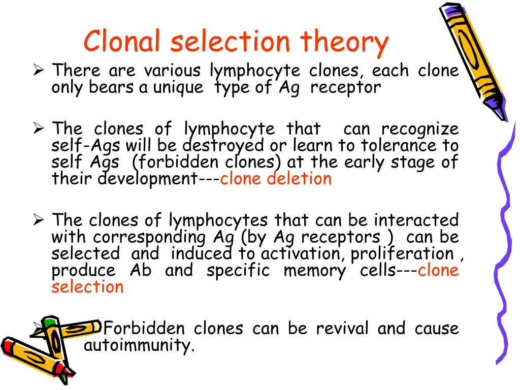 clonal selection theory there are various