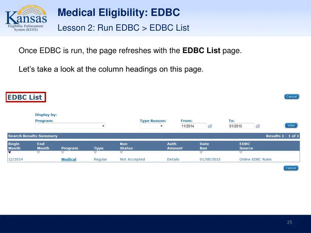 medical eligibility edbc 22