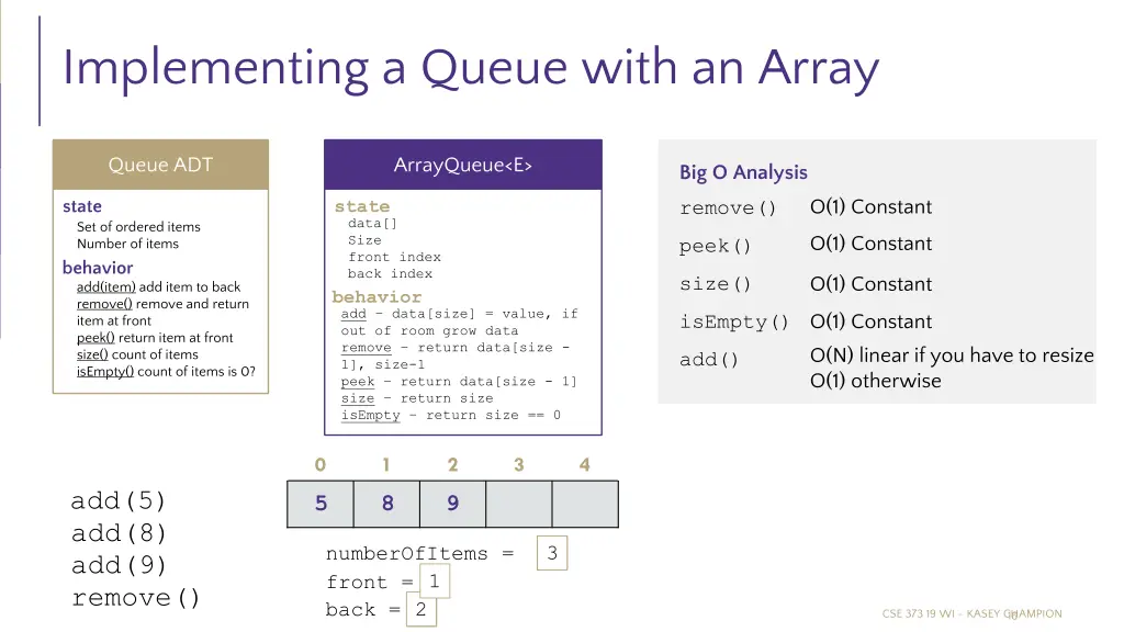 implementing a queue with an array