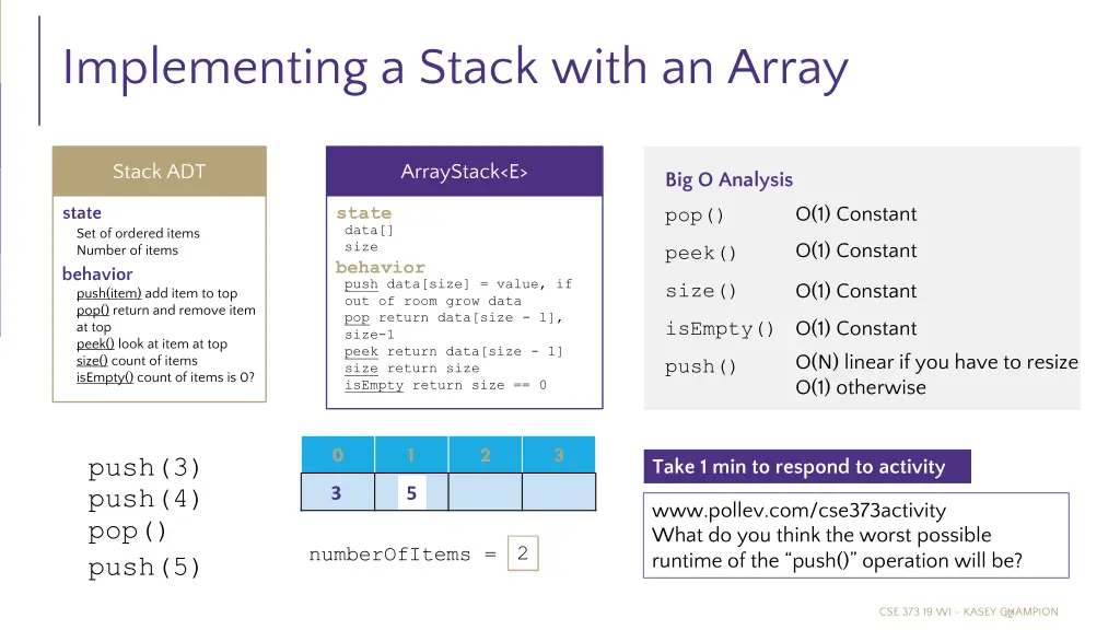 implementing a stack with an array