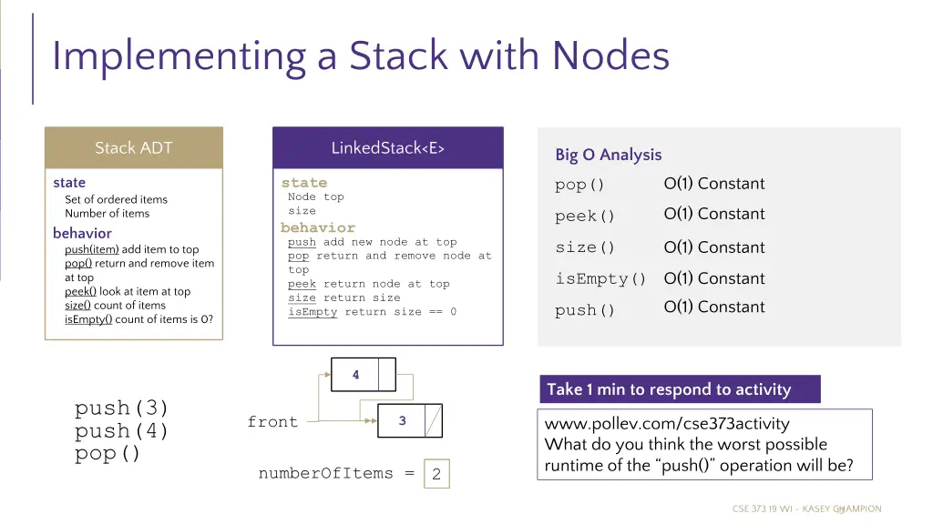 implementing a stack with nodes