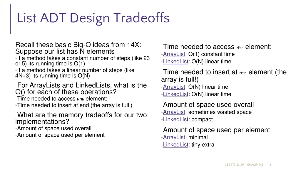 list adt design tradeoffs