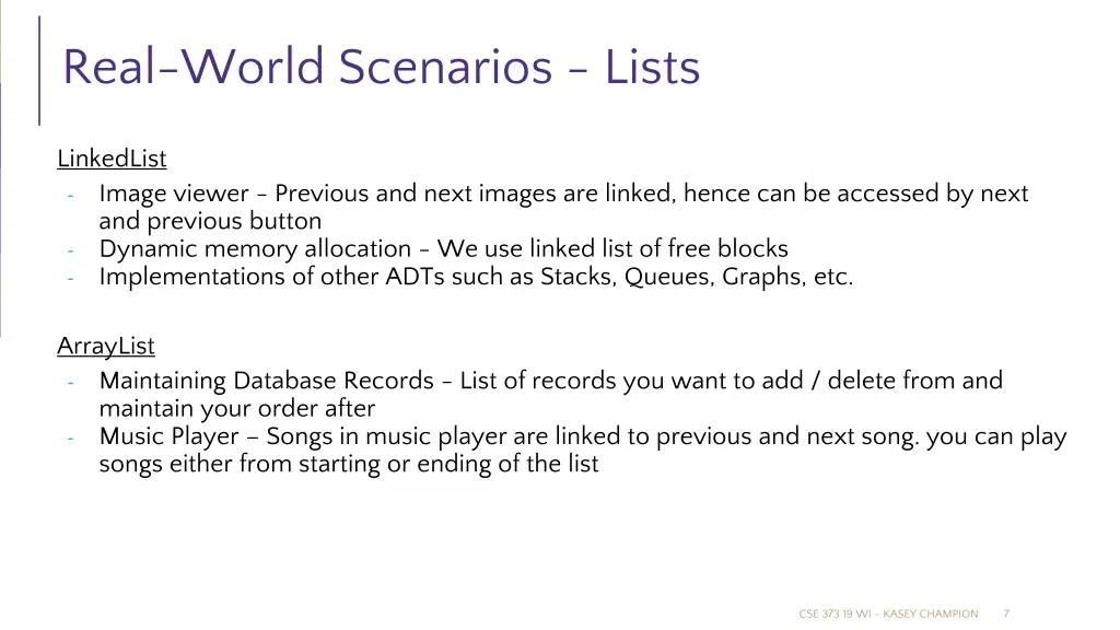 real world scenarios lists