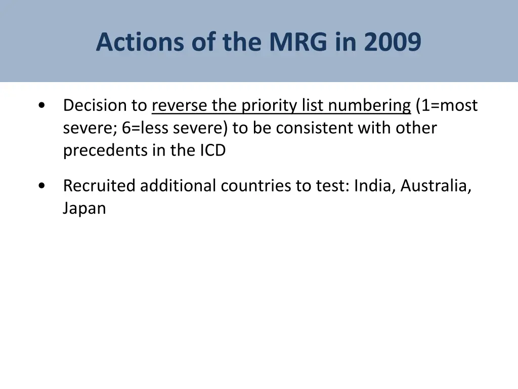 actions of the mrg in 2009