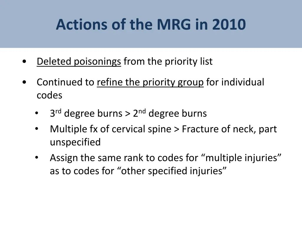 actions of the mrg in 2010