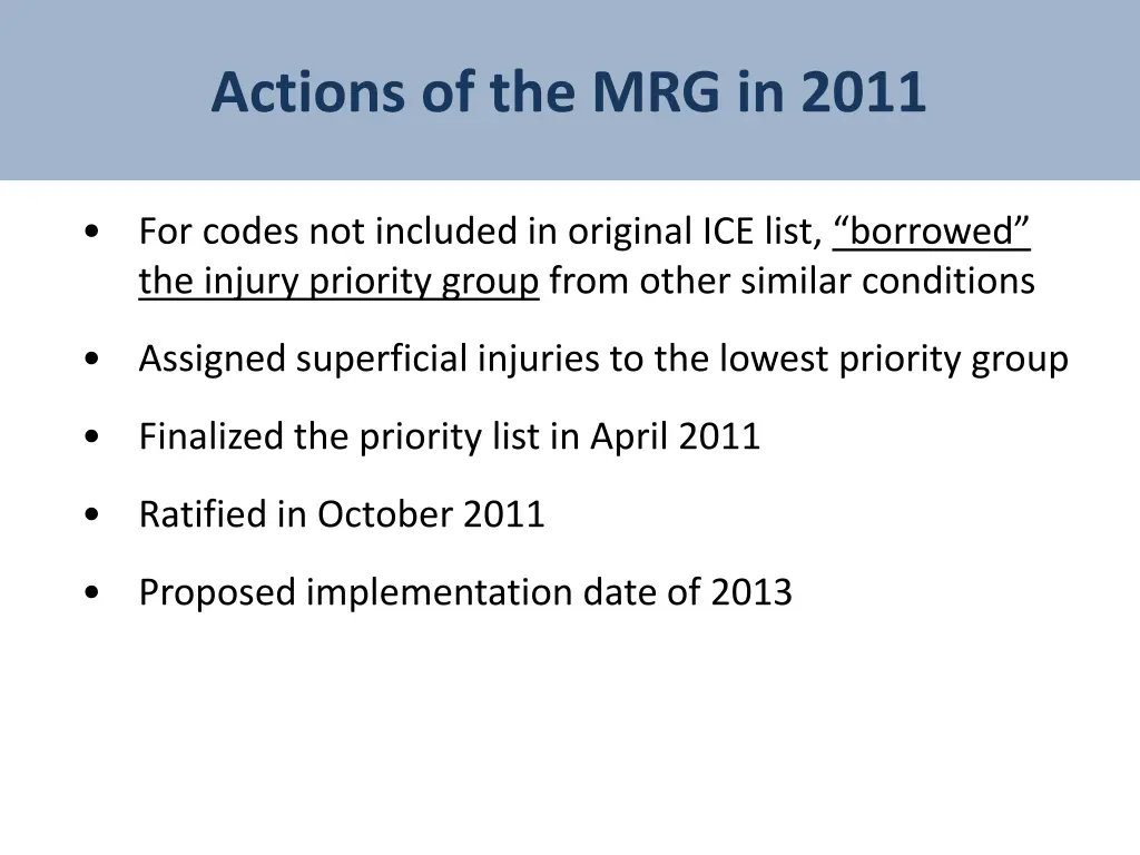 actions of the mrg in 2011