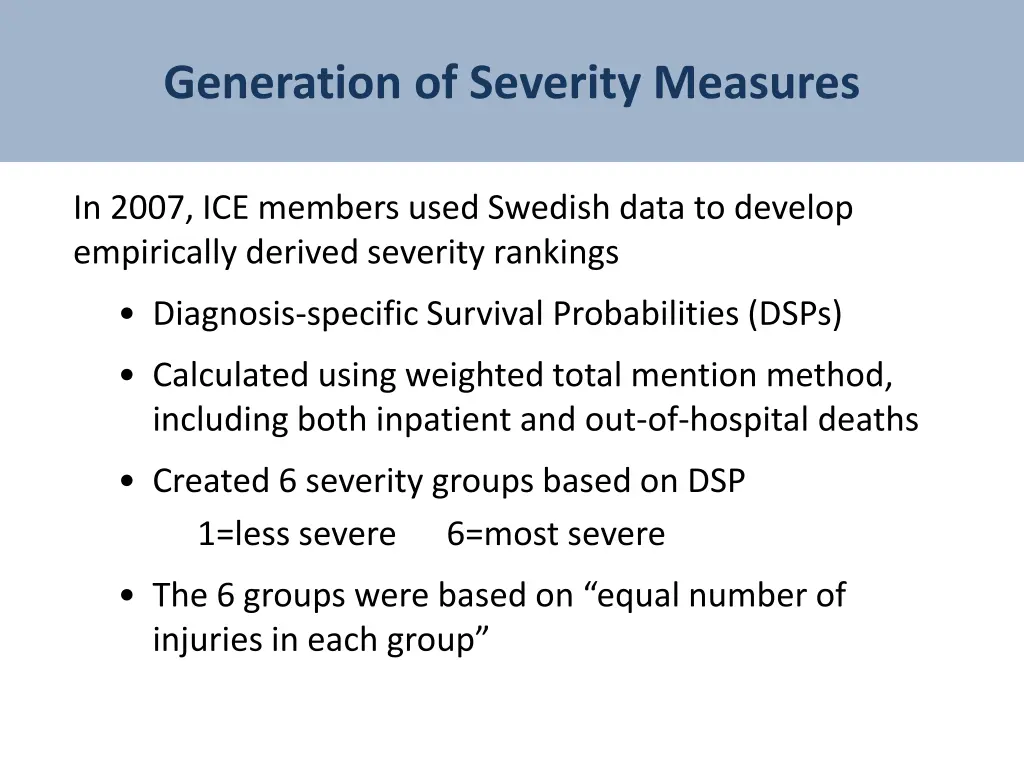 generation of severity measures