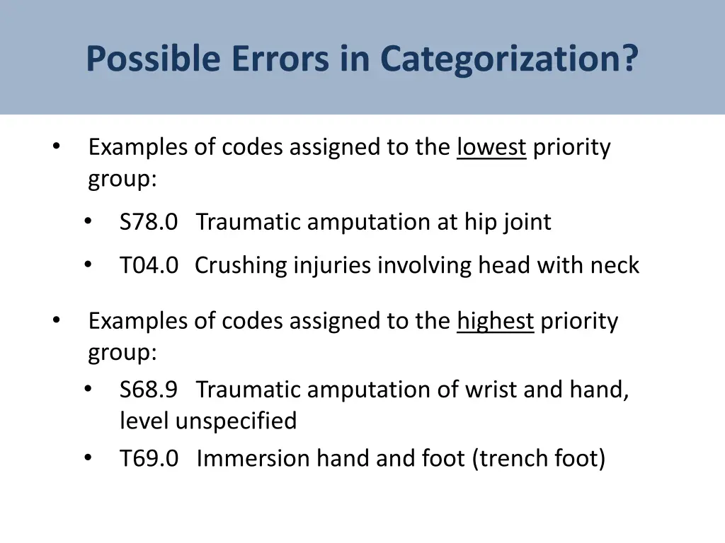 possible errors in categorization