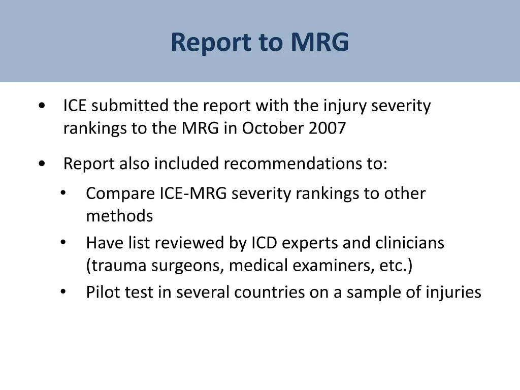 report to mrg