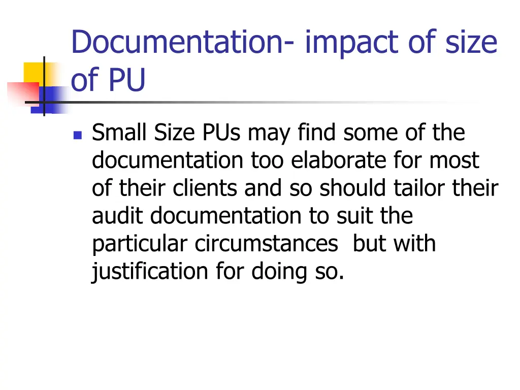 documentation impact of size of pu