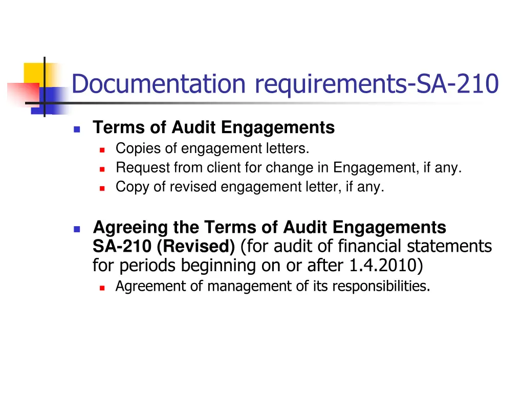 documentation requirements sa 210