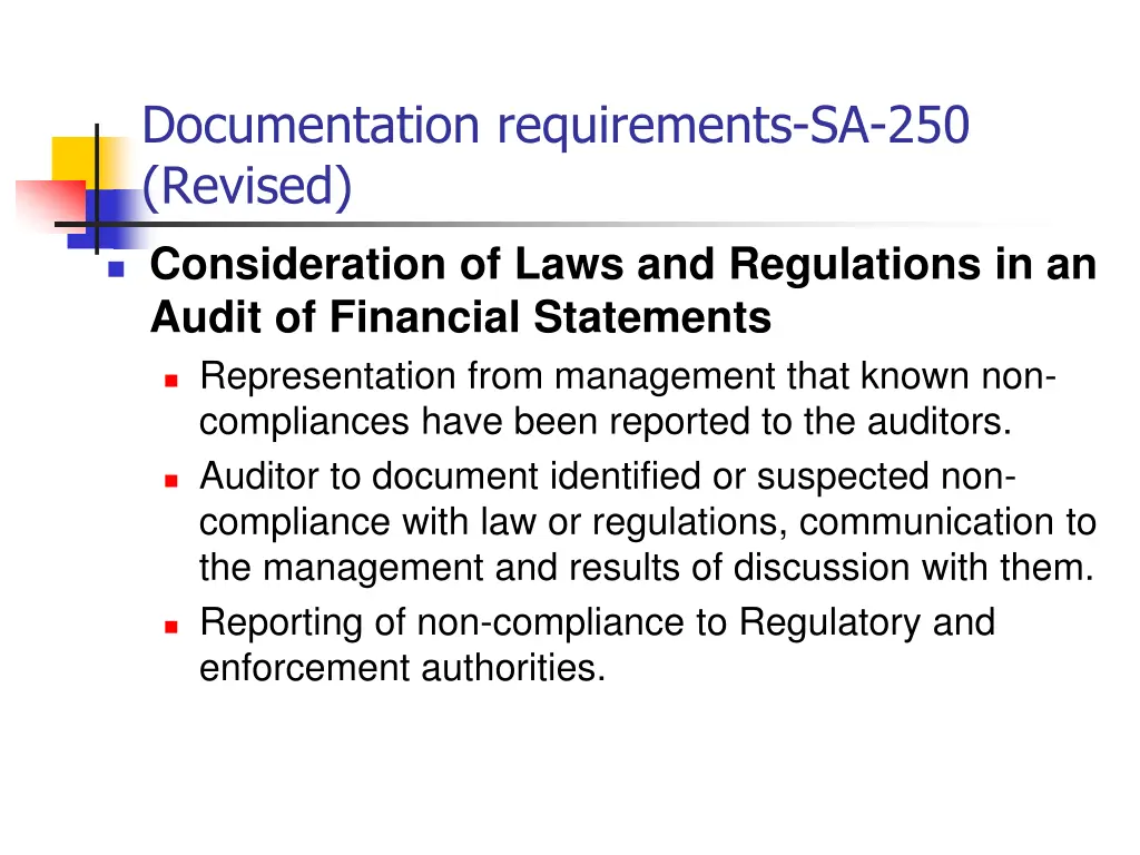 documentation requirements sa 250 revised